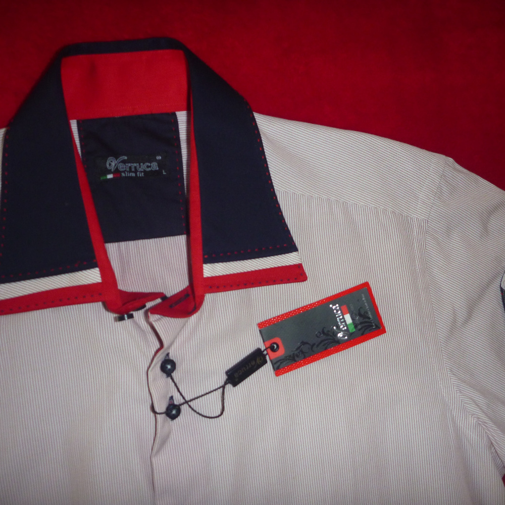 European❣️Designer Men S Dress Shirt Short Contact Trim Colorblock Red Holiday